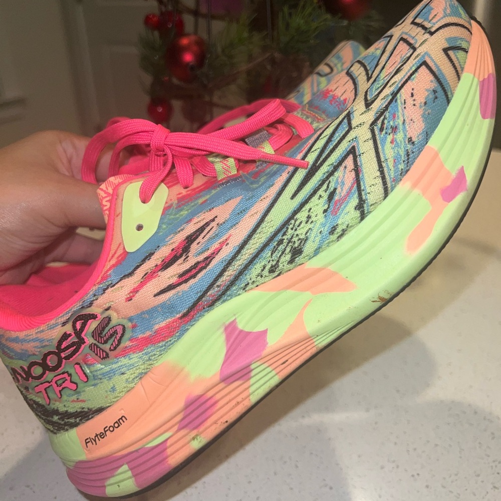 ASICS FlyteFoam Vibrant Pink and Lime Running Shoes